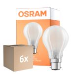 Flerpack 6x Osram Classic LED B22d Päron Filament Matt 11W 1521lm - 865 Dagsljus | Dimbar - Ersättare 100W